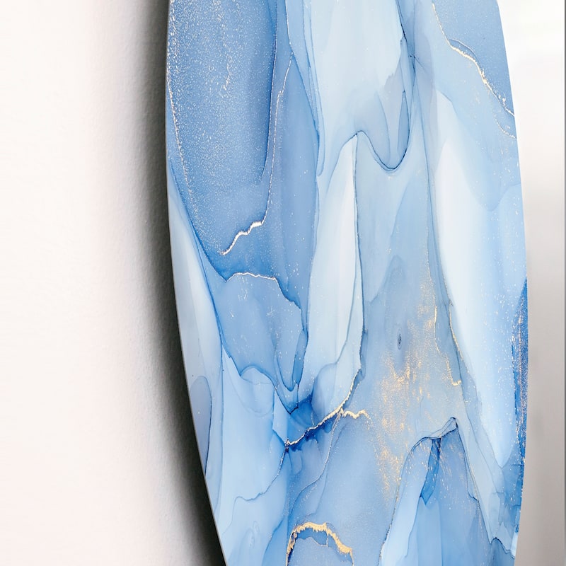 Designart 'Liquid Ink Art In Shades Of Light Blue I' Modern Metal Circle Wall Art