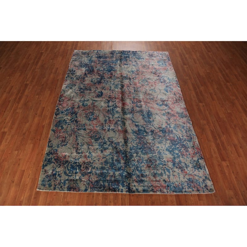 All-Over Floral Abstract Indian Area Rug Handmade Wool Carpet - 6'5"x 9'4"