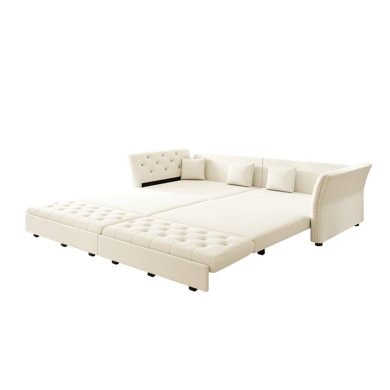 100" Oversize Pull Out Sofa Bed with Tufted Velvet Fabric - Convertible Sleeper Sofa for Living Room, Bedroom