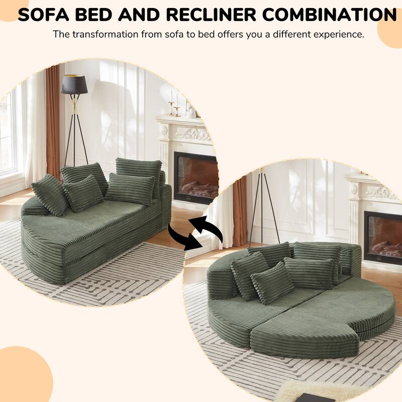 Rossetta 78.5'' 2-in-1 Neck Pillow Design Corduroy Modular Left Semi-Circular Sofa with Throw Pillows