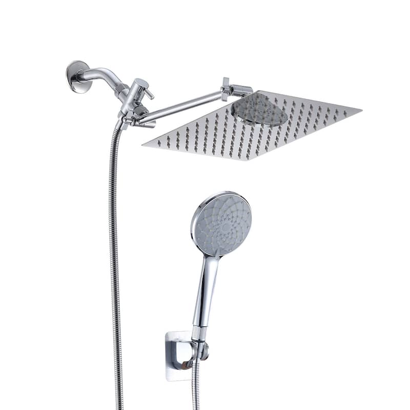 Shower Head,Rainfall Shower Head/Handheld Shower Combo, 6 Settings Adjustable Anti-leak Shower Head Height/Angle Adjustable - Chrome