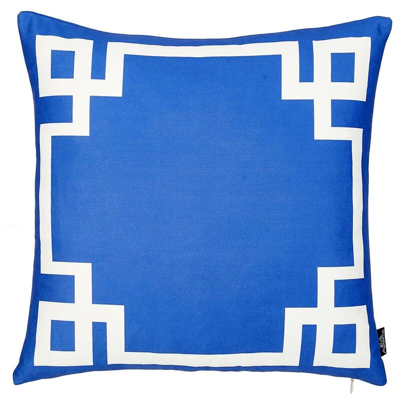 Geometric Greek Key Decorative Throw Pillow Cover - Blue