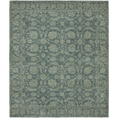 Modern Blue Hand-Knotted Wool & Viscose Area Rug