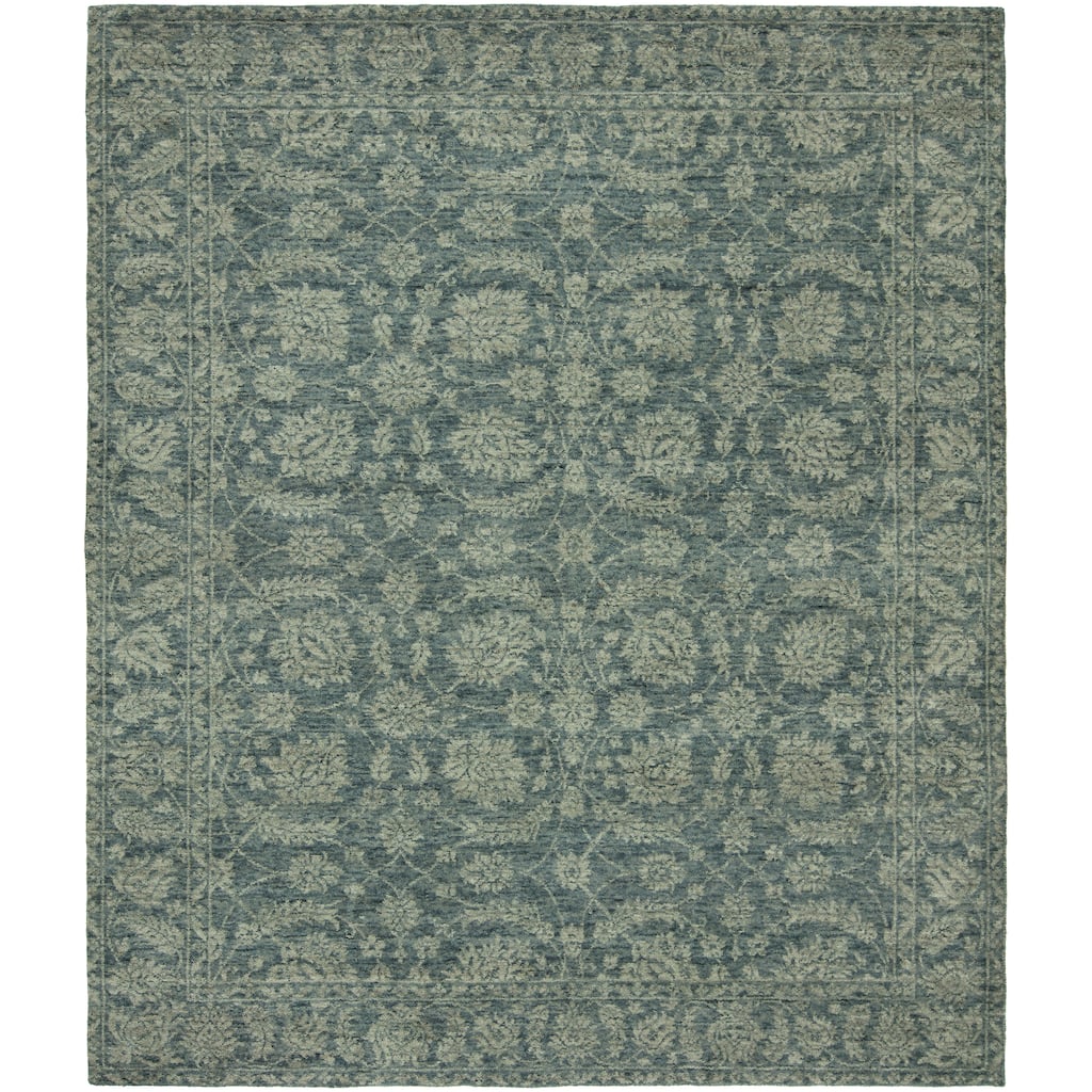Modern Blue Hand-Knotted Wool & Viscose Area Rug