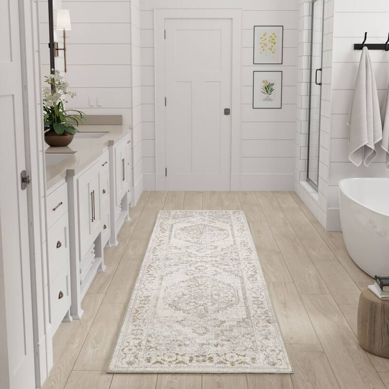 Nourison Astra Machine Washable Distressed Area Rug - 8' Runner - Grey