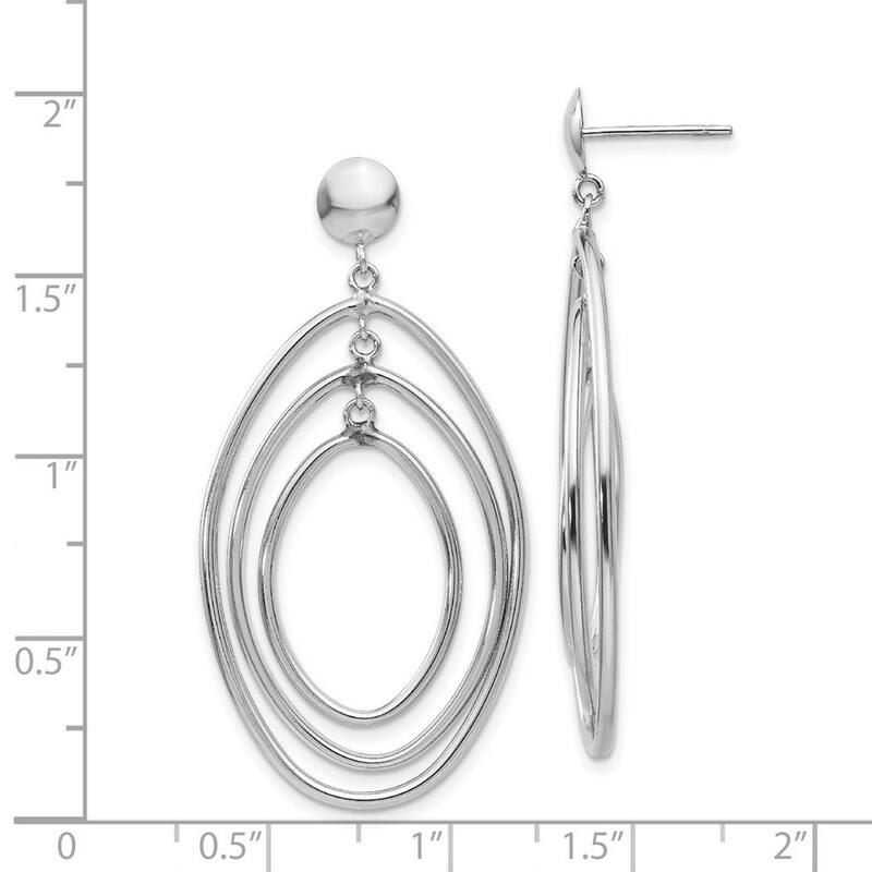 Curata 14k White Gold Polished Dangling Oval Circle Post Earrings 43x24mm