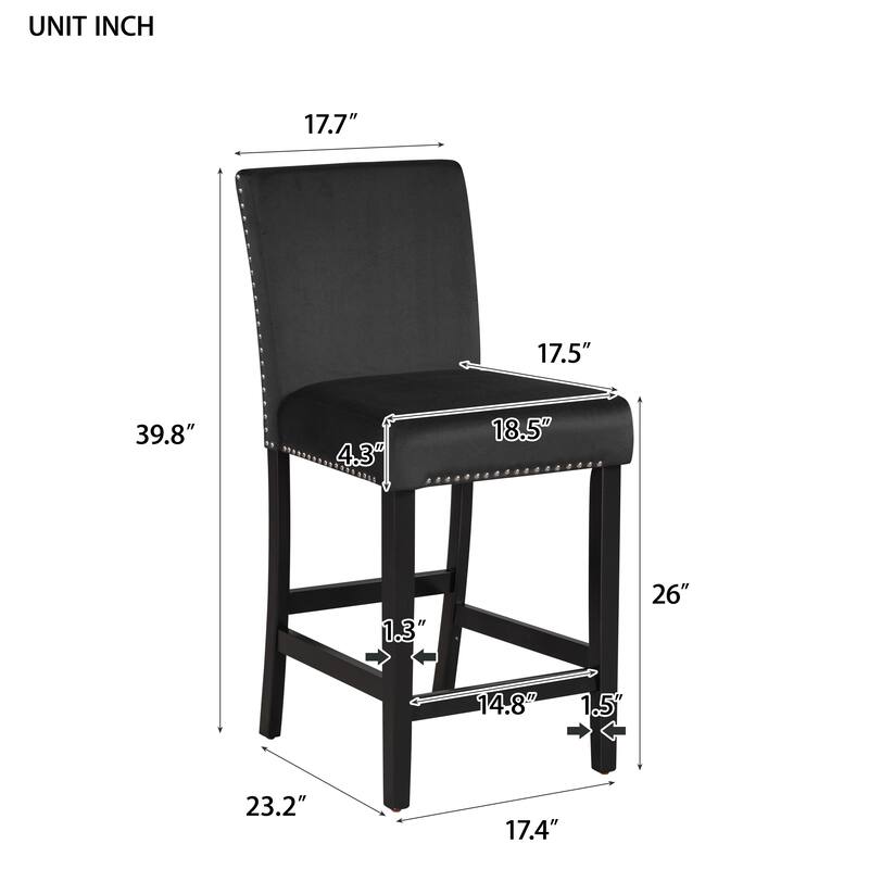 Roomfitters 5-Piece Counter Height Dining Table Set with Faux Marble Square Table and Velvet Upholstered Chairs