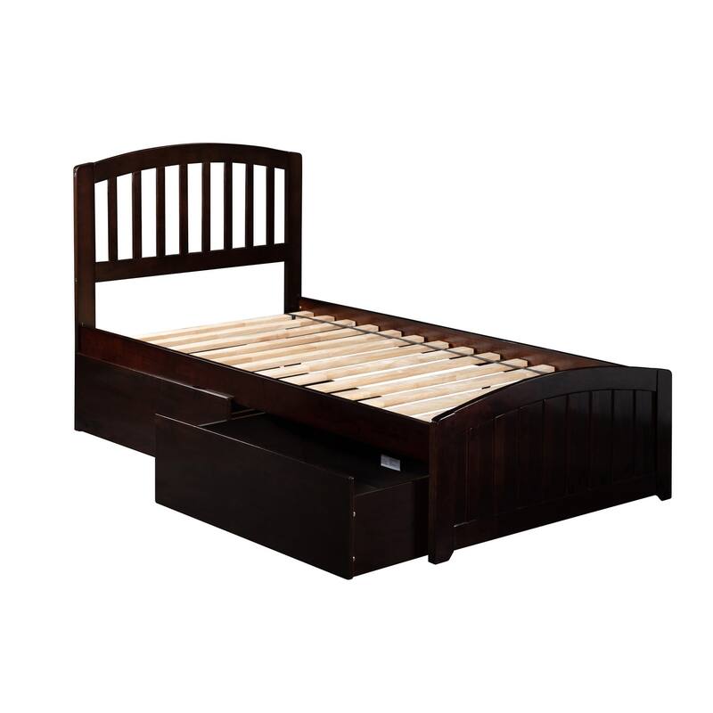 Old World Charm Platform Bed with Footboard & Drawers - Walnut Finish
