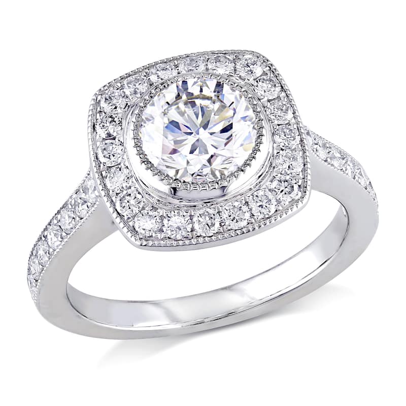 Miadora 1 1/2ct TDW Diamond Bezel Set Halo Engagement Ring in 18k White Gold