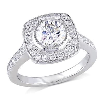 Miadora 1 1/2ct TDW Diamond Bezel Set Halo Engagement Ring in 18k White Gold