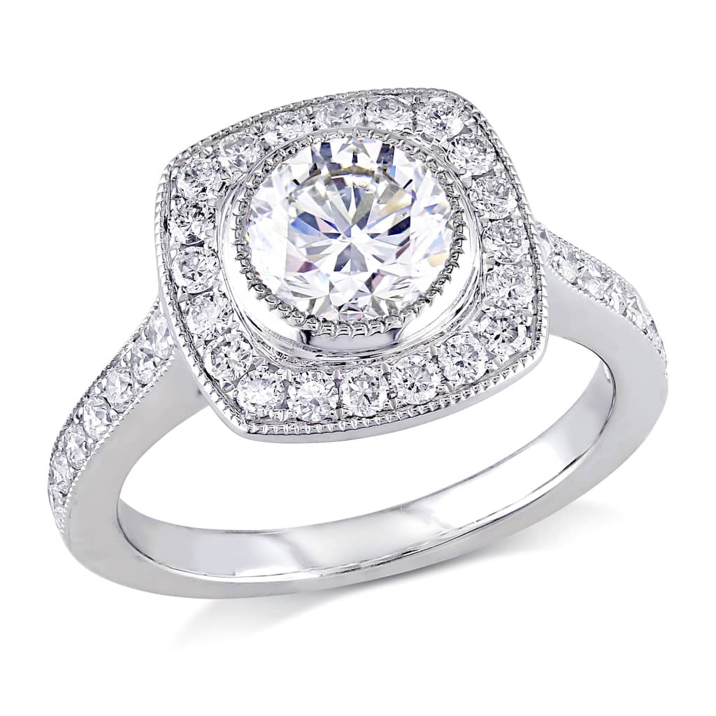 Miadora 1 1/2ct TDW Diamond Bezel Set Halo Engagement Ring in 18k White Gold