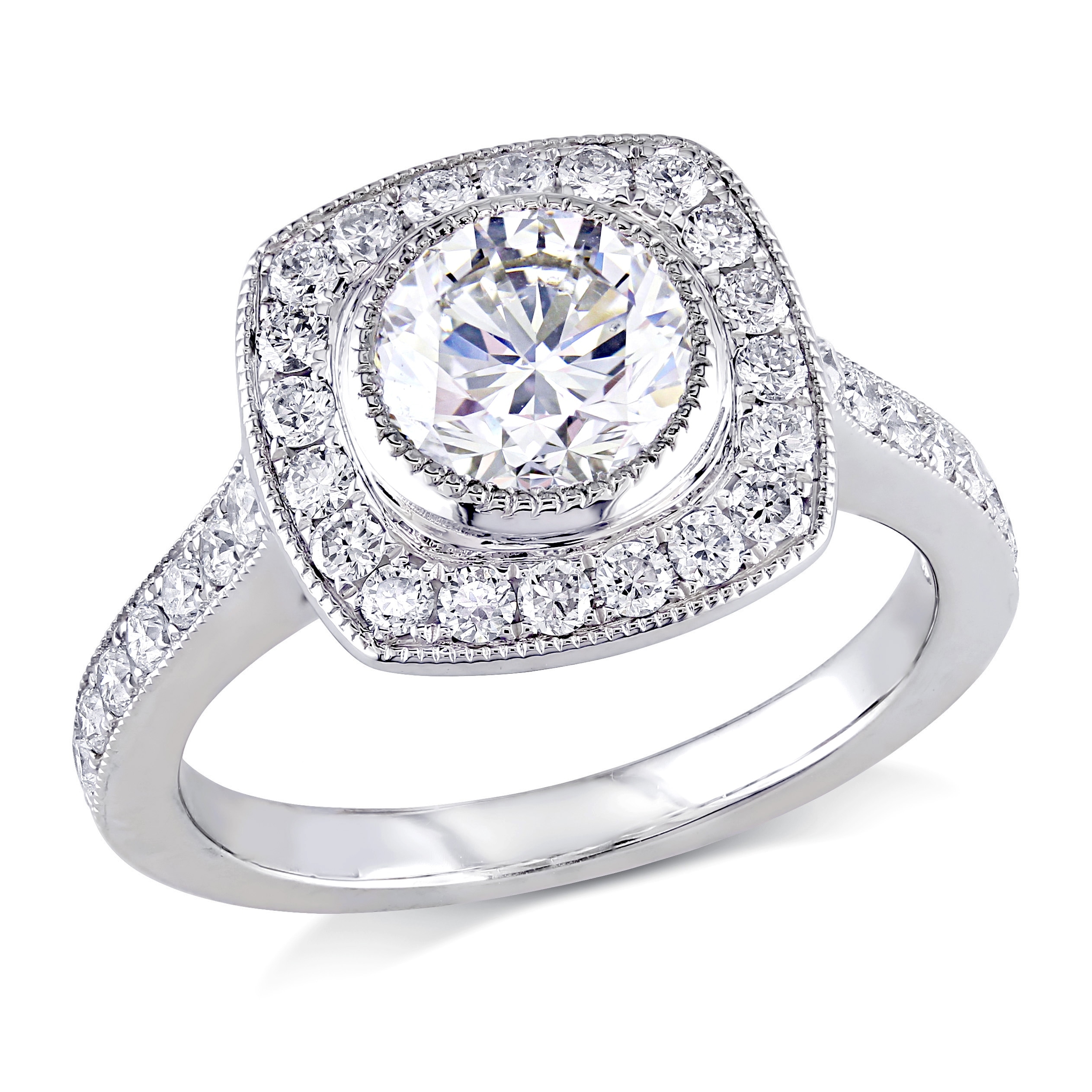 Miadora 1 1/2ct TDW Diamond Bezel Set Halo Engagement Ring in 18k White Gold