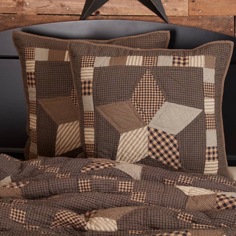 Farmhouse Star Euro Sham Quilted 26x26 - Euro Sham 26x26 - Charcoal/Dark Tan/Creme