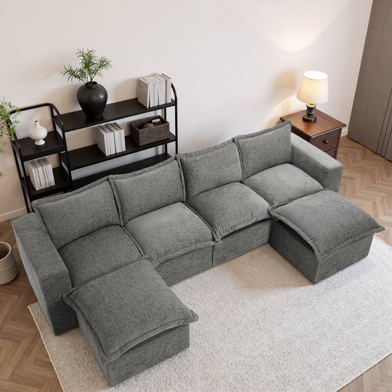 147.9'' W U-Shaped Modular Sectional Sofa Comfy Cloud Couch Chenille Sofa