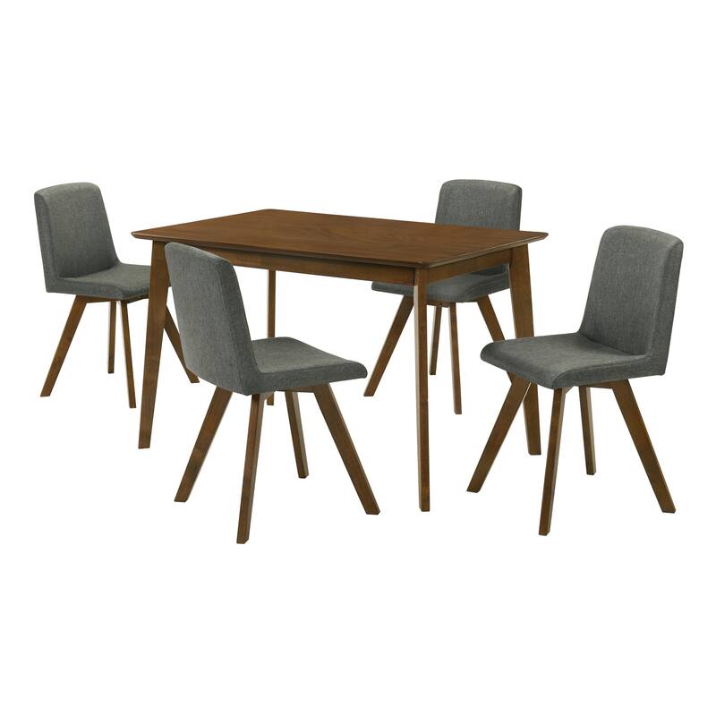 Gina 5-Piece Rectangular Walnut Dining Set with Upholstered Chairs