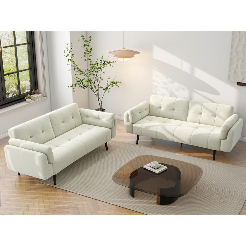 2Set Adjustable Backrest Convertible Futon Sleeper Couch