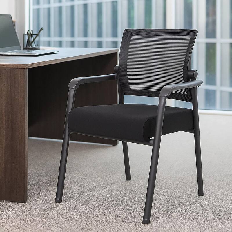 Akon Guest Armchair, Black Mesh, Steel Frame, Fixed Arm Design
