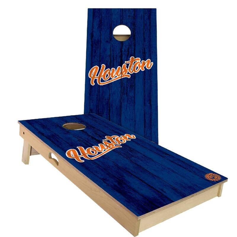 Houston Vintage Baseball Outdoor Cornhole Board Set - Backyard 2x4 - Include Case + Hole Lights