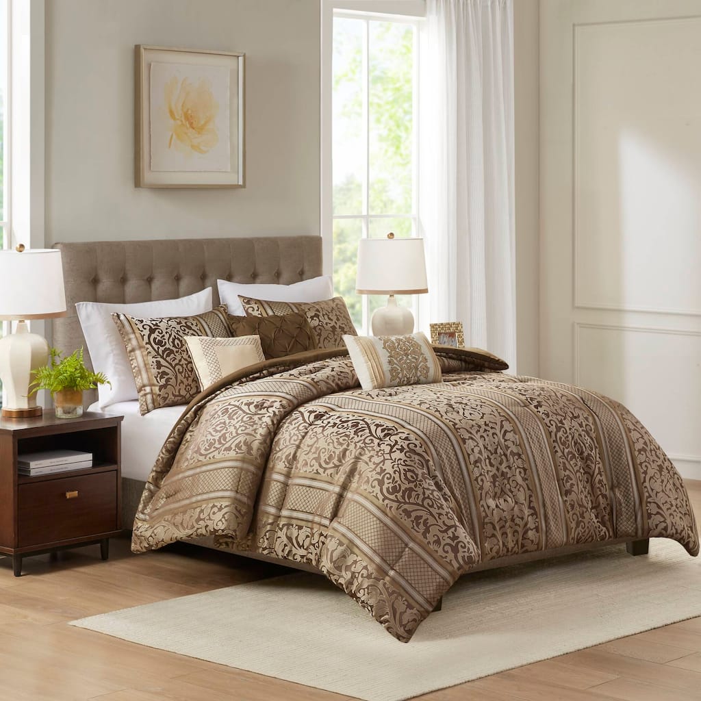 GDF Studio - Seraphina Jacquard 6-Piece Comforter Set with Decorative Throw Pillows
