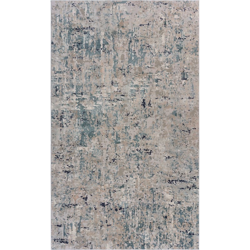 Sevita Gray/Blue Carved Transitional Abstract Polyester Area Rug - 1'10" x 3'