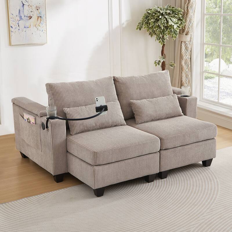 Loveseat Sofa Sofa Bed Corduroy Sleeper Sofa with USB Ports