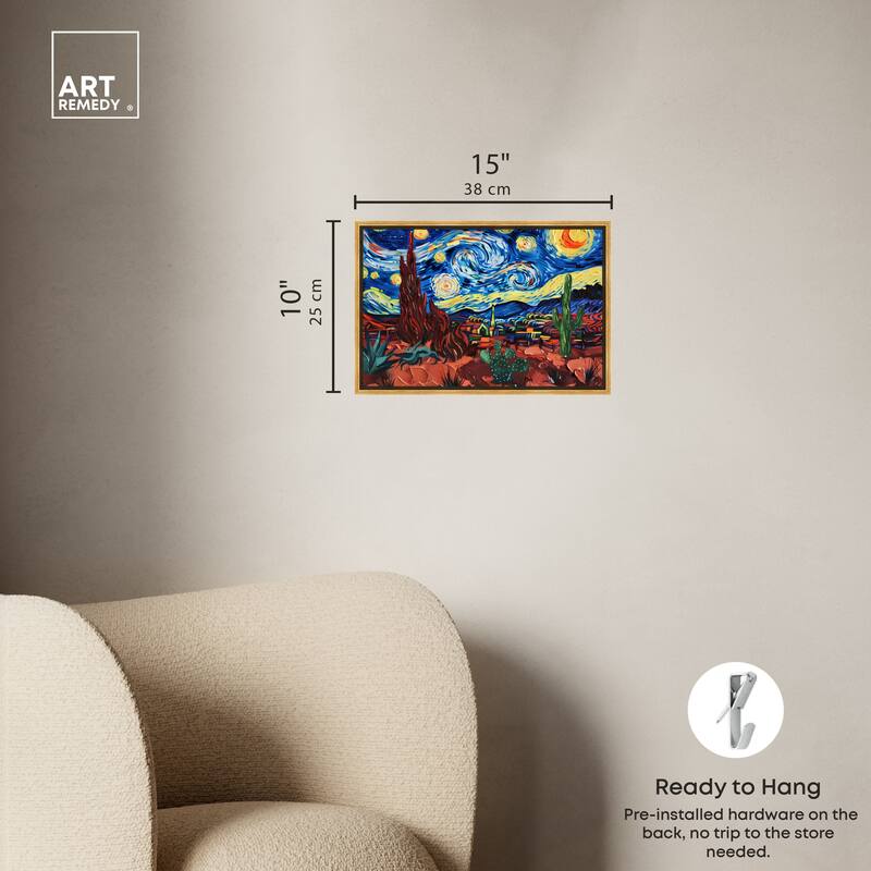 Art Remedy Desert Night Stars Framed Impressionism 1 Piece Canvas Wall Art /Monet And Van Gogh Inspired Art