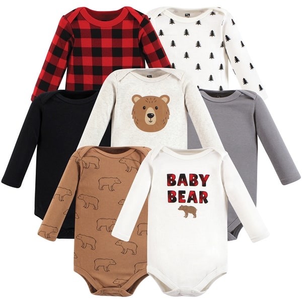 slide 1 of 1, Hudson Baby Infant Boy Cotton Long-Sleeve Bodysuits, Brown Bear 7-Pack 12-18 Months - Brown Bear 7-Pack