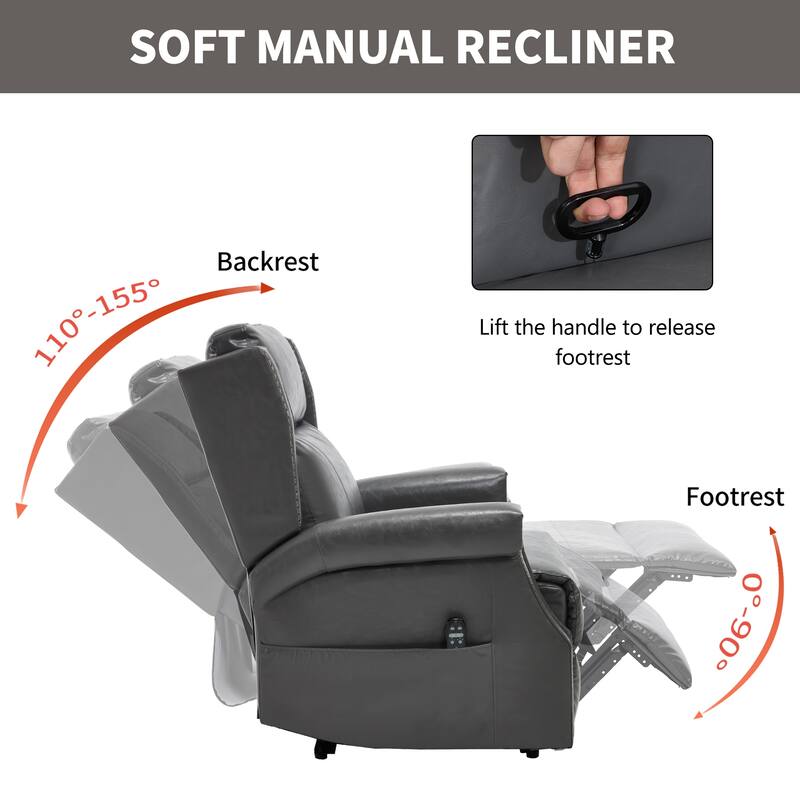 Roomfitters Manual Massage Recliner, Vintage Waxed Faux Leather Chair with Heat and 155-Degree Recline, Living Room