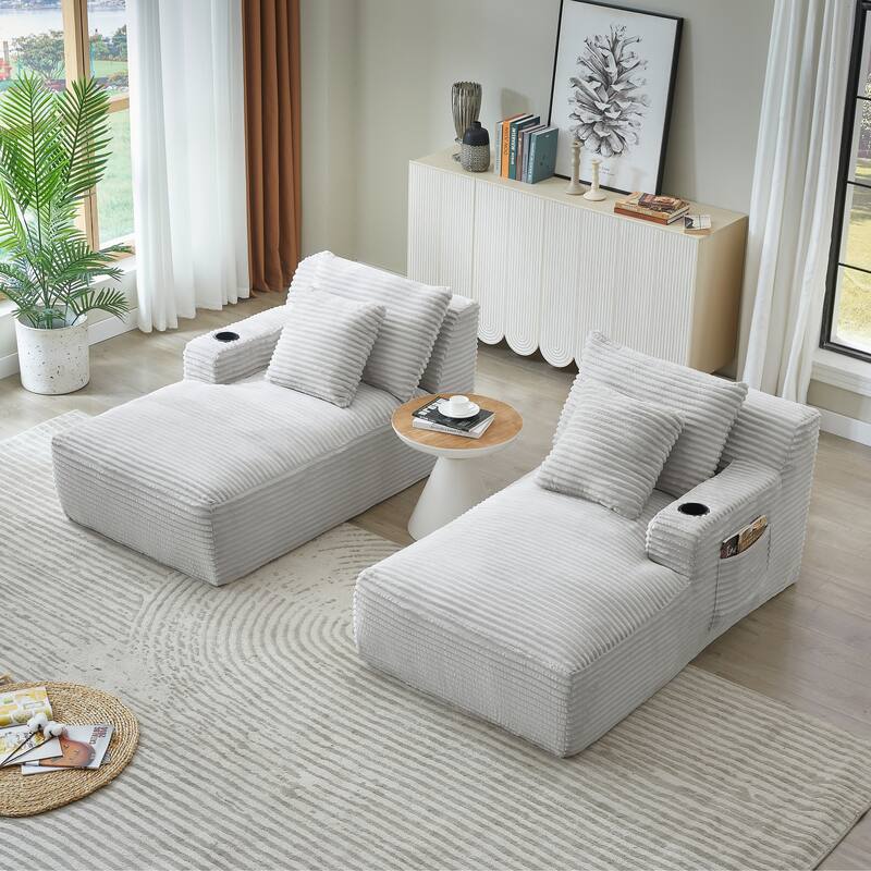 Corduroy Sleeper Sectional Loveseat Sofa, Double Chaise Lounge for Versatility with Cup Holders and Side Pockets