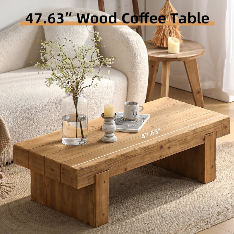 47.6-Inch, Farmhouse Coffee Table Rustic Style Rectangular Coffee Table with 2 Bases, for Living Room