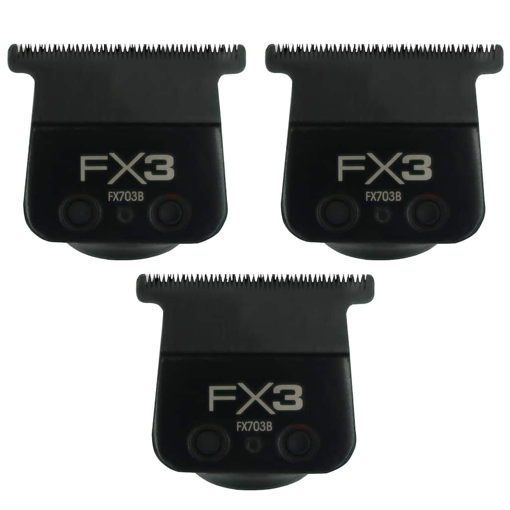 3x BaByliss Pro FX3 Titanium Carbon-Nitride Standard-Tooth Ultra-Thin Replacement T-Blade #FX703B - Black