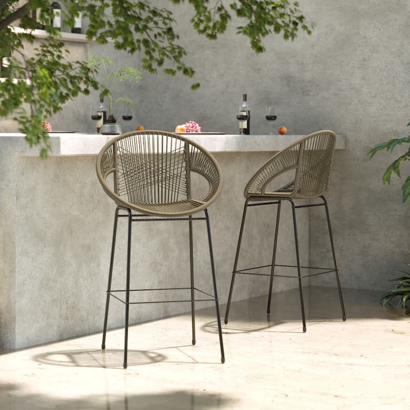 Christopher Knight Home - Ferrara Stylish and Durable Outdoor Wicker Barstools, Set of 2 - Green