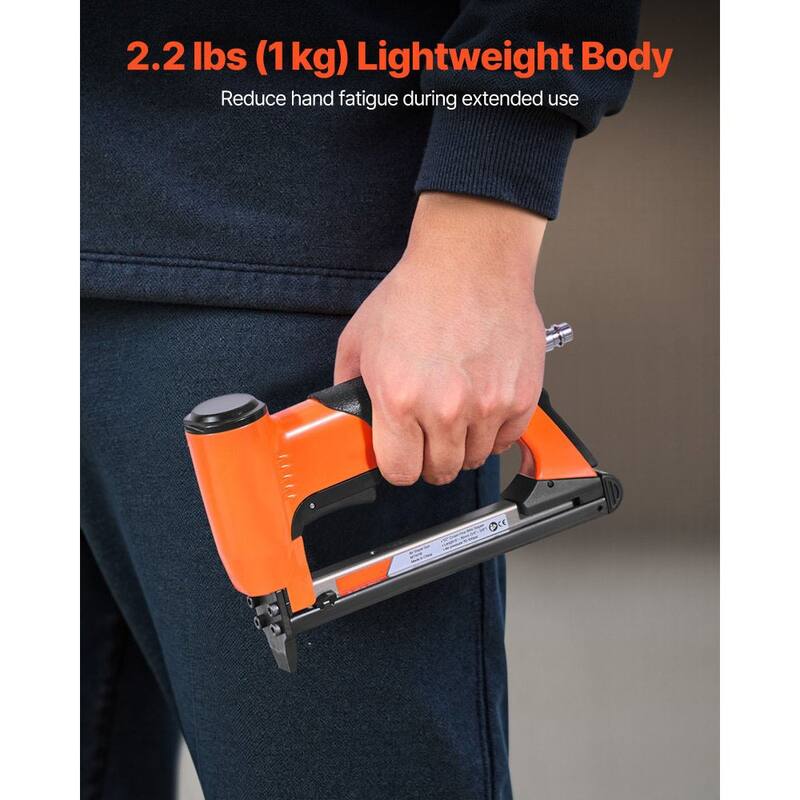 Black-Orange Aluminum Alloy 21-Gauge Pneumatic Staple Gun with 150-Staple Capacity - 8.66 x 1.77 x 5.71