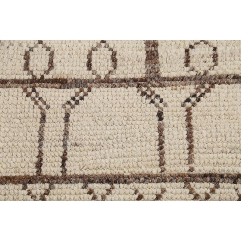 Ivory Moroccan Runner Rug Handmade Wool Carpet - 3'10"x 12'7"