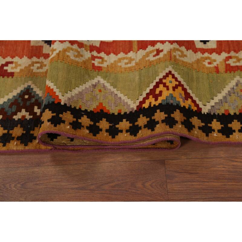 Vegetable Dye Kilim Qashqai Persian Vintage Runner Wool Carpet - 3'9"x 9'7"
