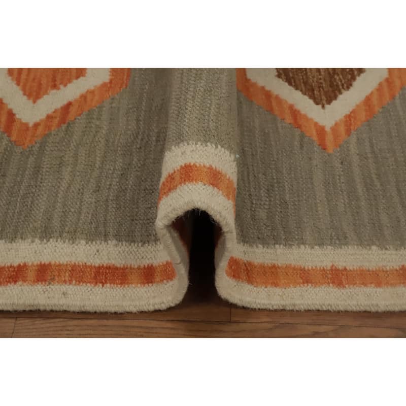 Hand Woven Oriental 100% Wool Carpet Southwestern Tribal Greys & Charcoal Kilim Area Rug - 4' 4'' X 2' 0''