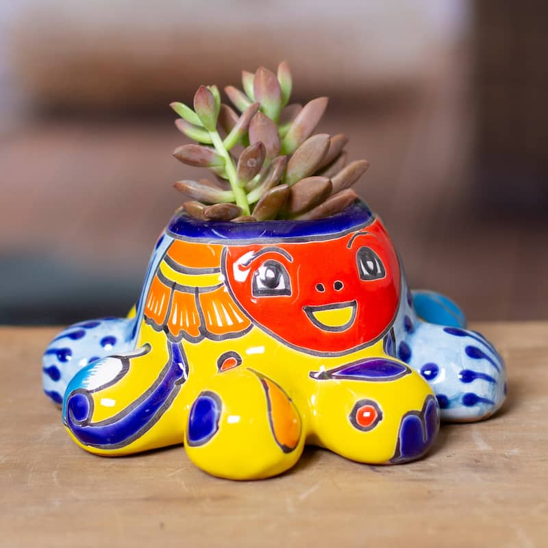 Novica Handmade Marine Hacienda Ceramic Flower Pot