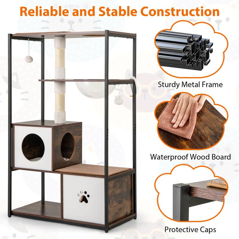 Costway 52" Tall Wooden Cat Tree with Metal Frame 2 Condos Sisal - as pic shows - See Details