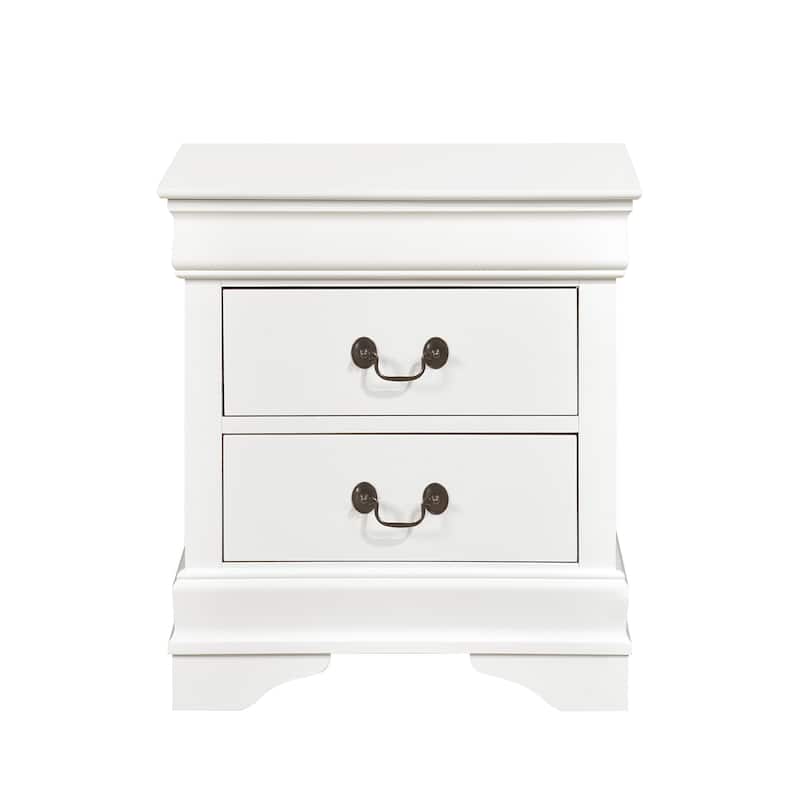 Traditional Nightstand in Brown Cherry - 2 Drawers with Antique Brass Drop Handles