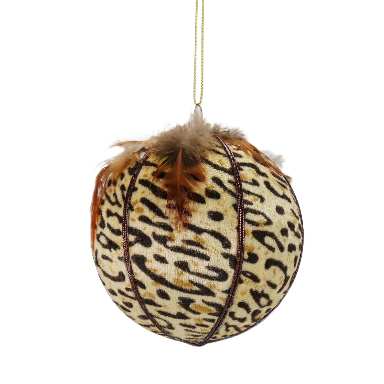 Shop Diva Safari Cheetah Print With Feathers Ball Christmas Ornament 4 100mm Brown Overstock 16556894