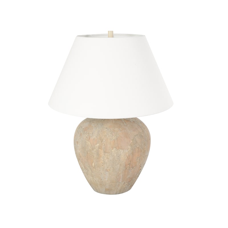 Ceramic Wide Rounded Distressed Antique Table Lamp with Cream Linen Shade - Black or Brown - Roche River Decor