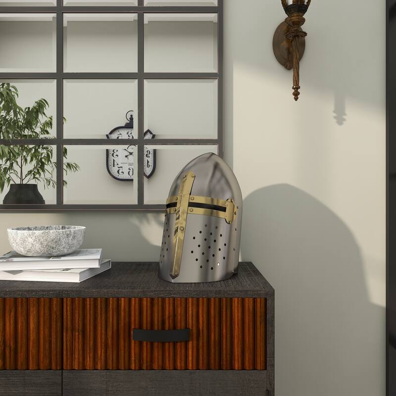 Silver Metal Replica Medieval Knight Crusader Helmet - 9 x 9 x 13