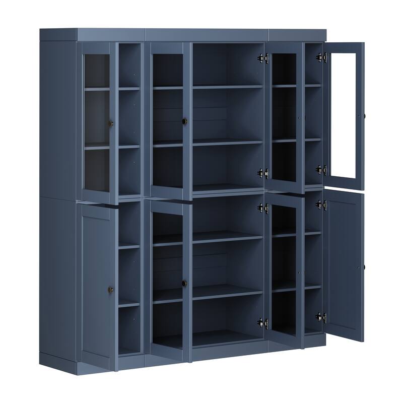 Palace Imports 100% Solid Wood 65" Pantry Cabinet with Clear Glass, Shaker Doors and Adjustable Shelves