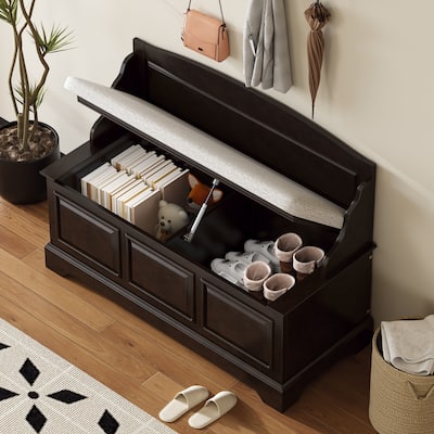 Shoe Storage Bench with Soft-Close Devices, Hidden Storage and Cushion