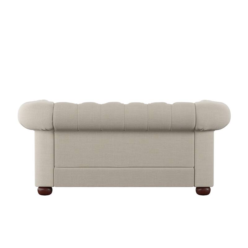 Knightsbridge Beige Linen Tufted Scroll Arm Chesterfield Loveseat by iNSPIRE Q Artisan