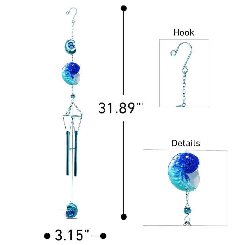 CoTa Global Blue Sea Shell Hanging Sea Glass Wind Chime - 31.89 Inch