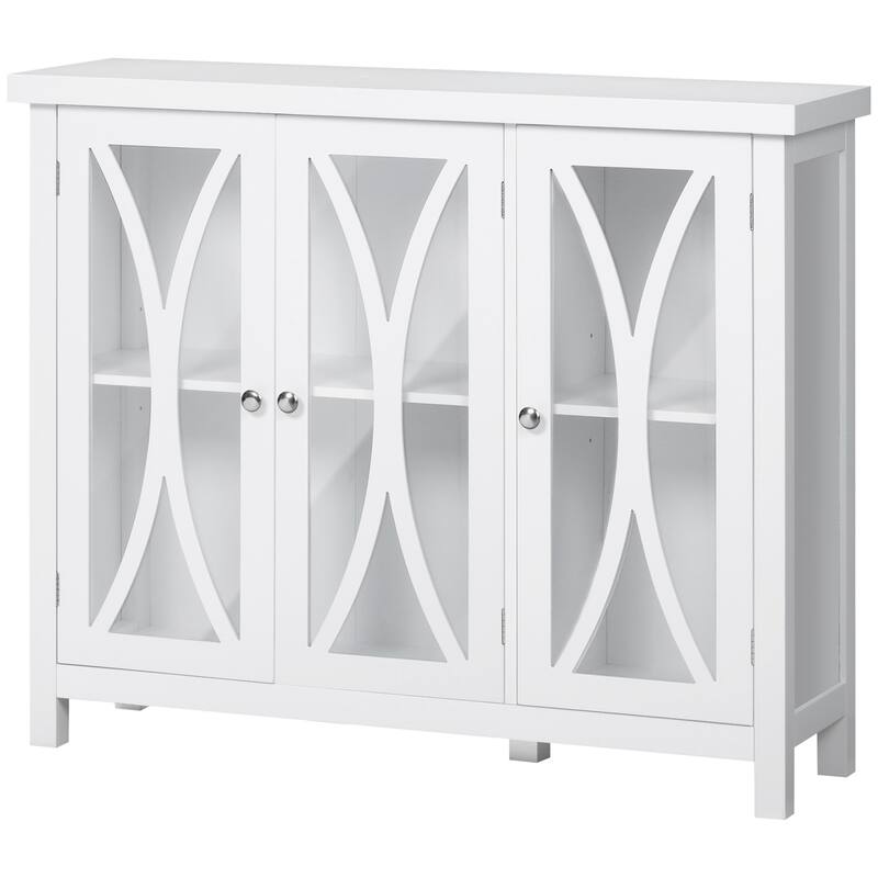 Buffet Cabinet with 3 Tempered Glass Doors, Arc Pattern and Adjustable Storage She