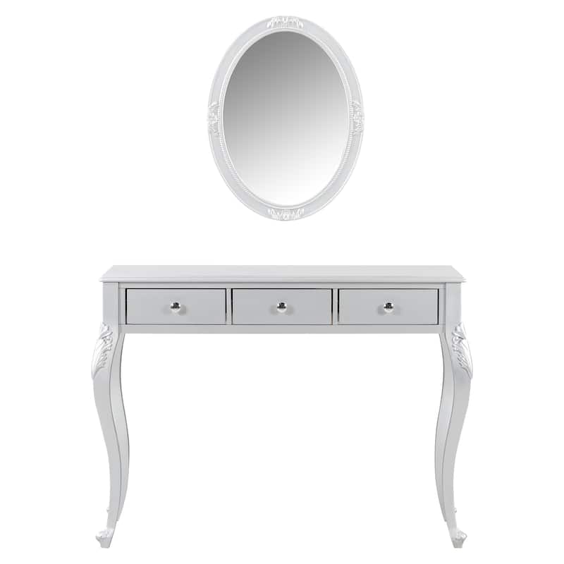 3-Drawer Dressing Table,Makeup Vanity Desk with Oval Mirror