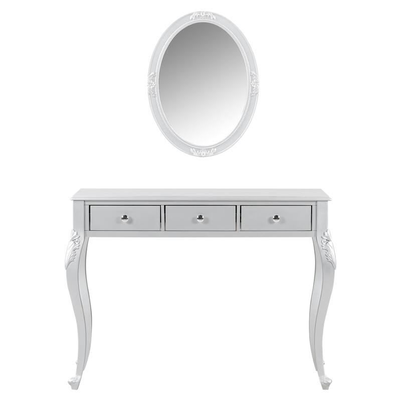 3-Drawer Makeup Vanity Table and Oval Mirror Set for Bedroom