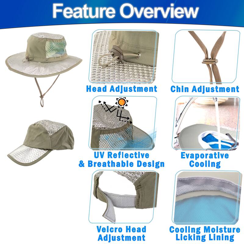 Polar Cooling Sun Hat w/ Hydro Evaporative & UV Protection - SPF Reflective Bucket Brimmed Cap, Moisture-Wicking
